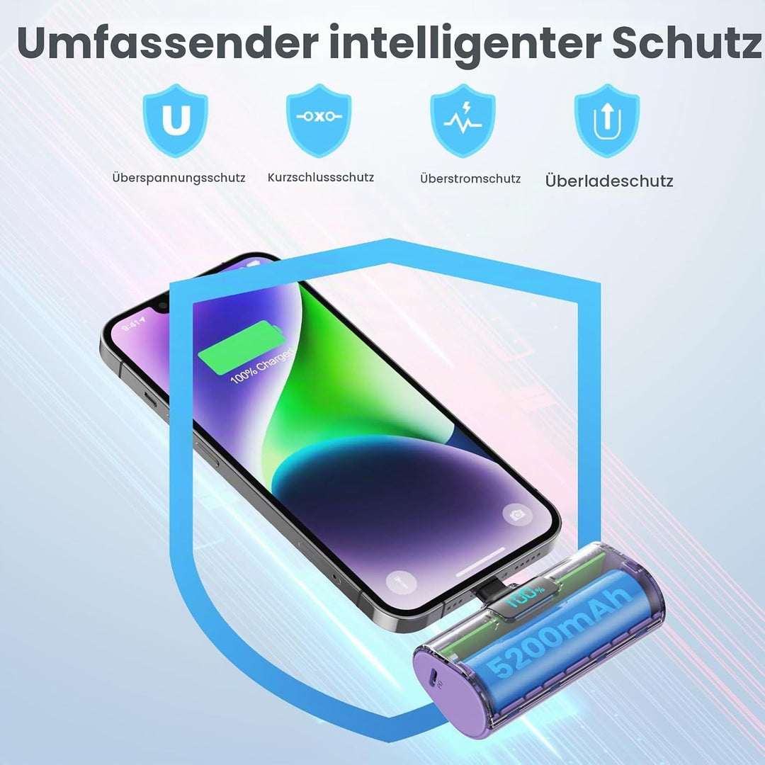 Mini Powerbank 5200mAh für iPhone, Klein Power Bank 20W PD 4.0A Schnellladefunktion Externer Akku, C