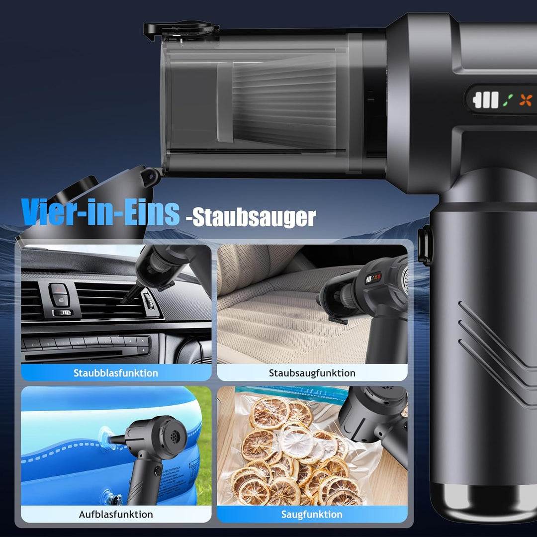 Handstaubsauger Akku, 26000Pa Mini Staubsauger, 6000mAh, 4-in-1 Auto Staubsauger Stark Blasen und Sa