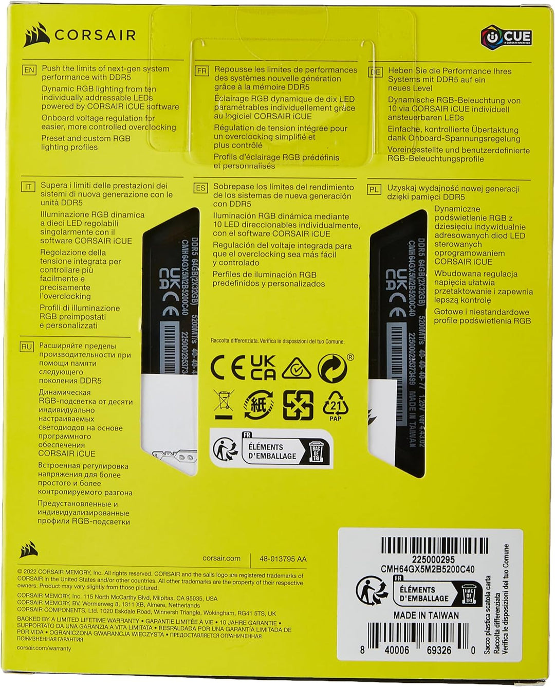 Corsair VENGEANCE RGB DDR5 RAM 64GB (2x32GB) 5200MHz CL40 Intel XMP iCUE Kompatibel Computer Speiche