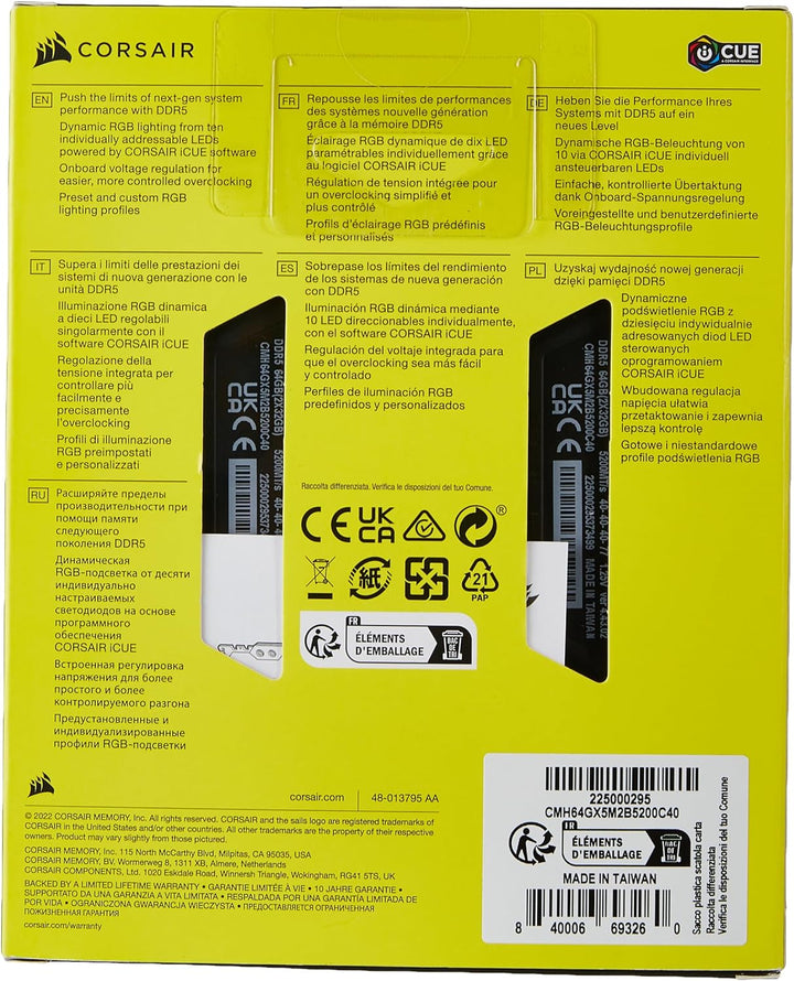 Corsair VENGEANCE RGB DDR5 RAM 64GB (2x32GB) 5200MHz CL40 Intel XMP iCUE Kompatibel Computer Speiche