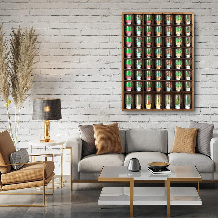 Barydat Schnapsglasvitrine aus Holz, 56 Fächer, Wandmontage, rustikaler Barschrank (Braun, 1 Stück)