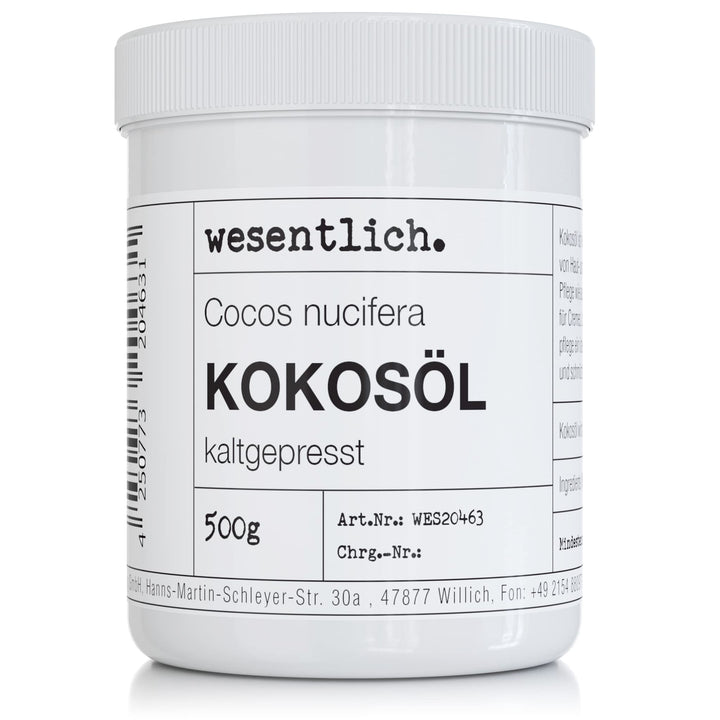 Kokosöl kaltgepresst 500g - reine Pflege für Haut und Haar - ohne Zusätze - in wiederverschliessbare