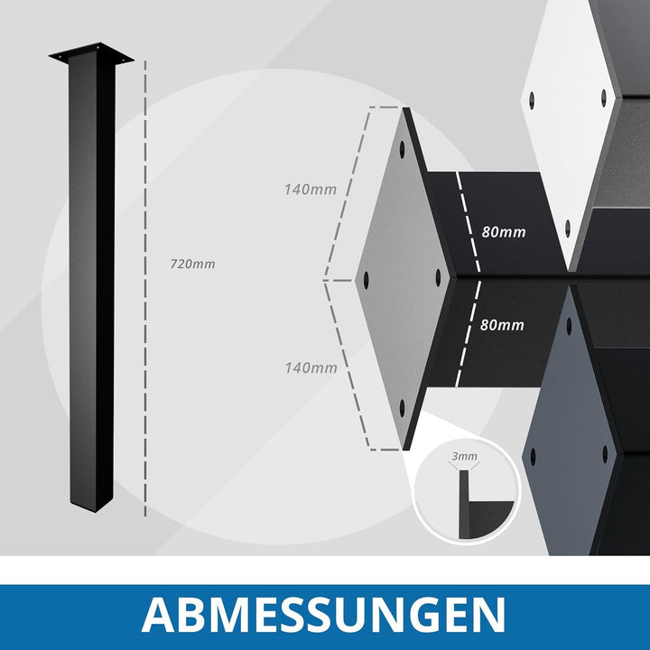 CM Furniture - Tischgestell Metall Stahl Modern | Tischbeine Schwarz - Tischkufen 4 Stück H72cm - 8x