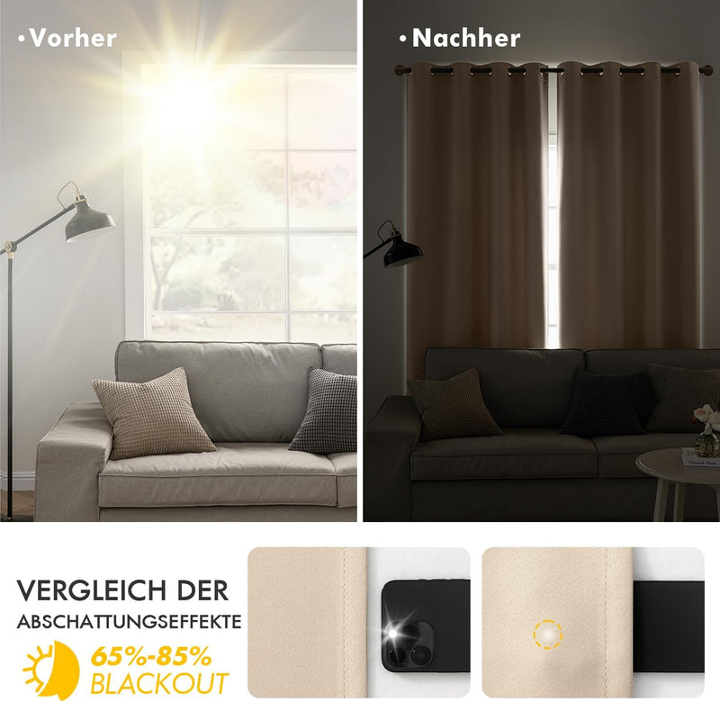 MIULEE Vorhänge Beige Blickdicht mit Ösen, Schöner Weicher Verdunklungsvorhänge zum Verdunkeln von R