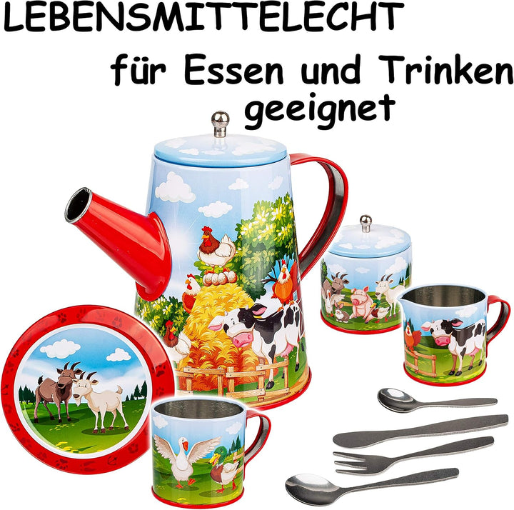 alles-meine.de GmbH 26 TLG. Set Puppengeschirr/Teeservice &amp; Kaffeeservice + Besteck - Bauernhof Tier