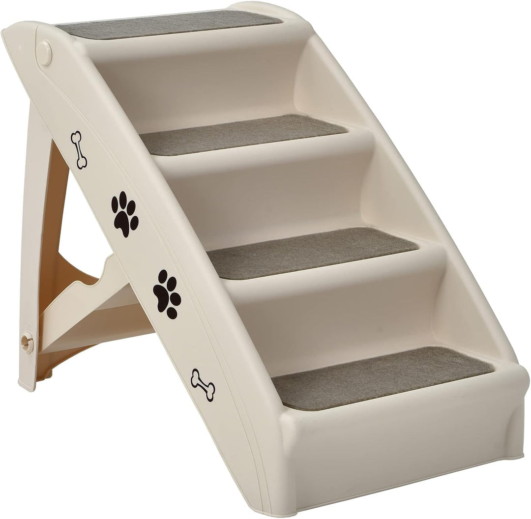 COSTWAY 4-stufige Haustiertreppe mit Teppichboden, Hundetreppe Kunststoff Katzentreppe faltbar, Hund