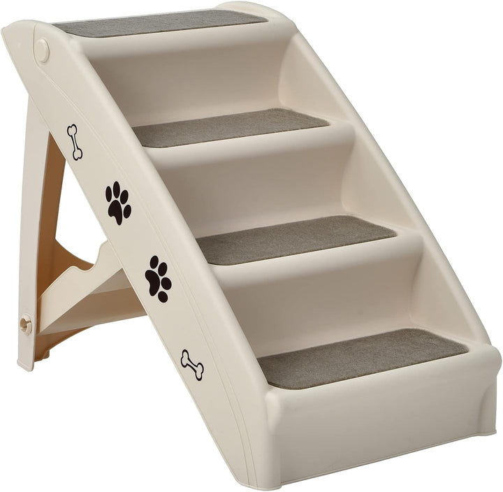 COSTWAY 4-stufige Haustiertreppe mit Teppichboden, Hundetreppe Kunststoff Katzentreppe faltbar, Hund
