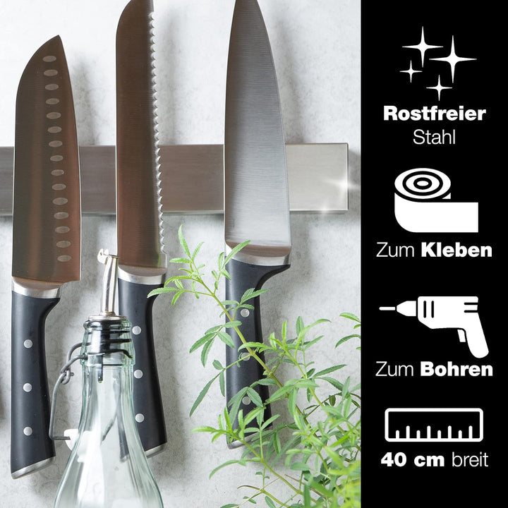 Moritz & Moritz Magnetleiste Messer selbstklebend 40cm – Messer Magnetleiste zum Kleben oder Bohren