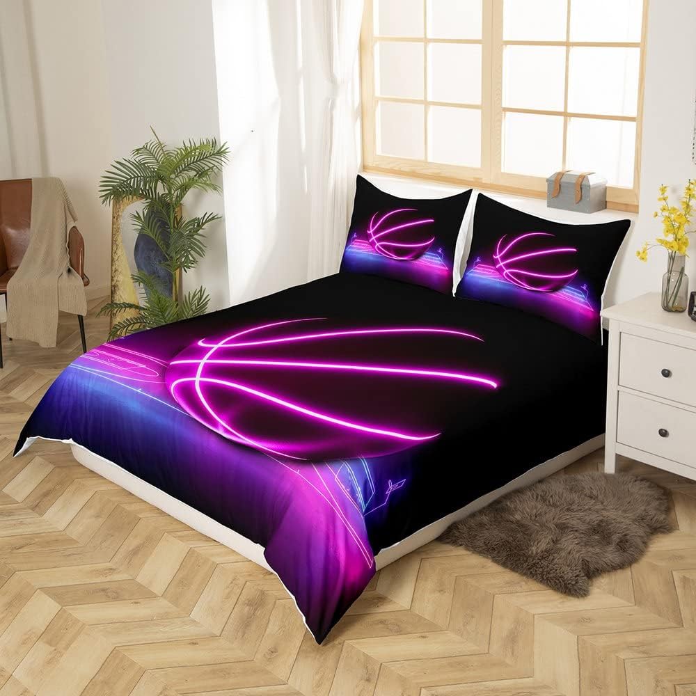 Homewish Leuchtender Basketball Bettbezug für Jungen Mädchen Kinder Neon Farbverlauf Basketballplatz