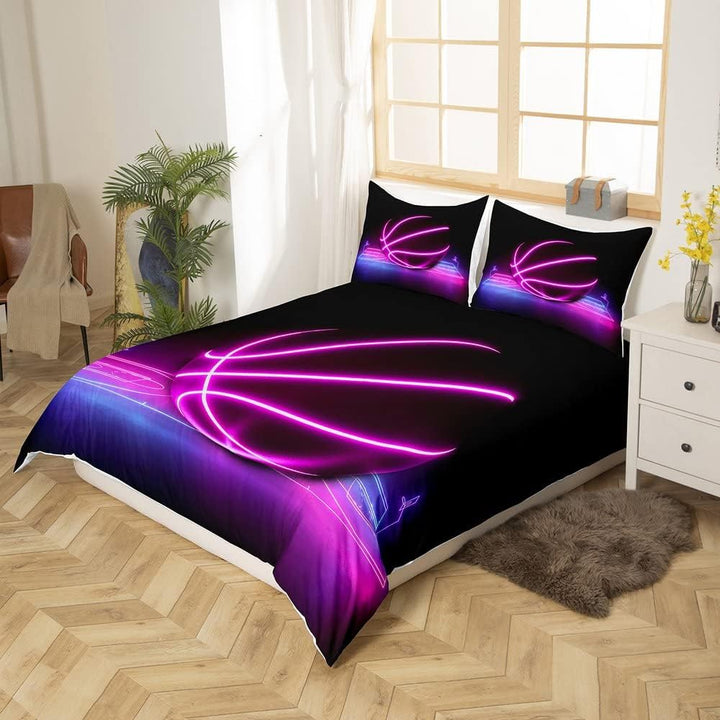 Homewish Leuchtender Basketball Bettbezug für Jungen Mädchen Kinder Neon Farbverlauf Basketballplatz