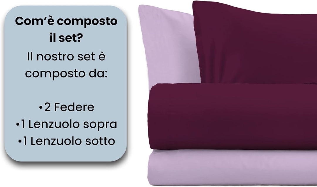 Italienische Bettwäsche Bedding lila/Fuchsia Doppelbett 250 x 300 cm 160 x 190 cm Pflaume/Lila, 160
