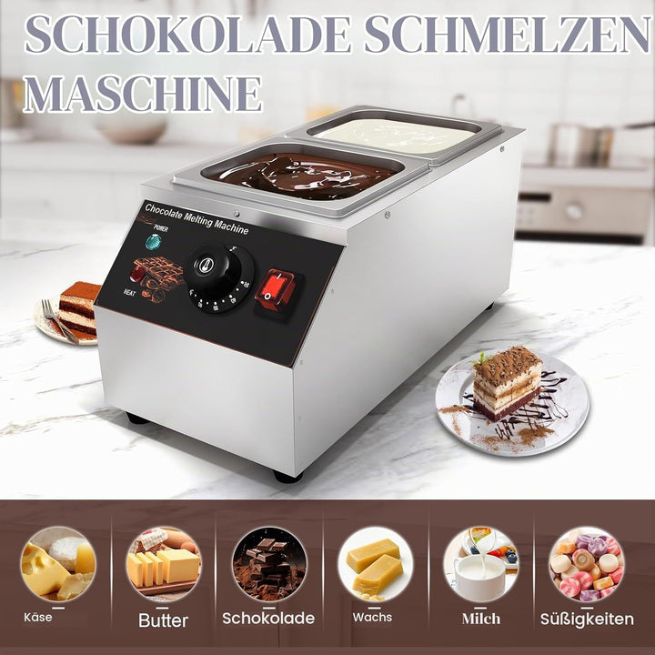 Schokolade Schmelztiegel, Temperiergerät Schokolade Temperiermaschine mit 2 Töpfen Kommerzielle Elek