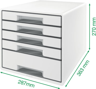 Leitz CUBE Schubladenbox mit 5 Schubladen, Weiss/Violett, A4, Inkl. transparentem Schubladeneinsatz,