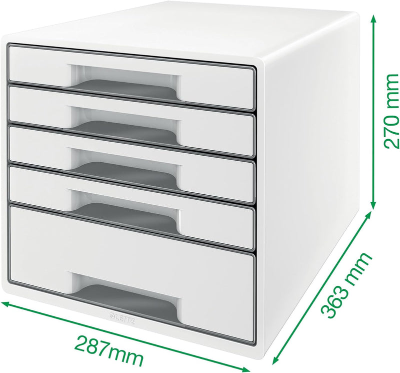 Leitz CUBE Schubladenbox mit 5 Schubladen, Weiss/Violett, A4, Inkl. transparentem Schubladeneinsatz,