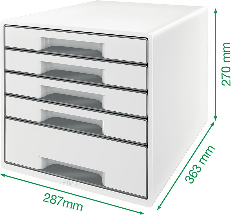 Leitz CUBE Schubladenbox mit 5 Schubladen, Hochwertiger A4-Schreibtisch-Schubladenschrank inkl. tran