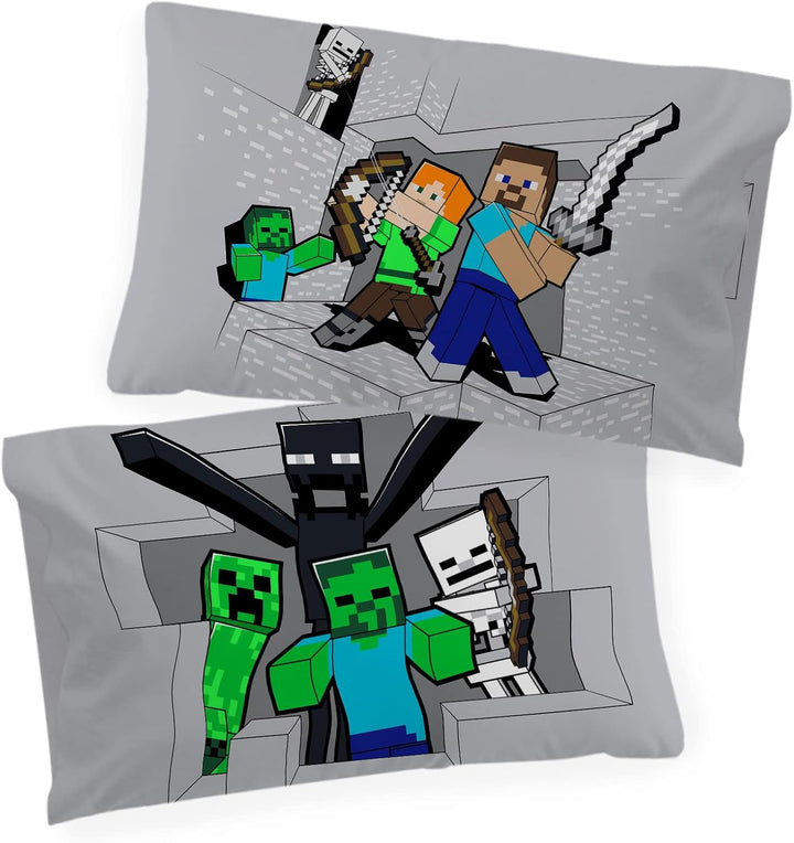 Jay Franco Minecraft Fight Back 100% Baumwolle Kinderbettwäsche-Set 135x200 cm Einzelbettgrösse - Be
