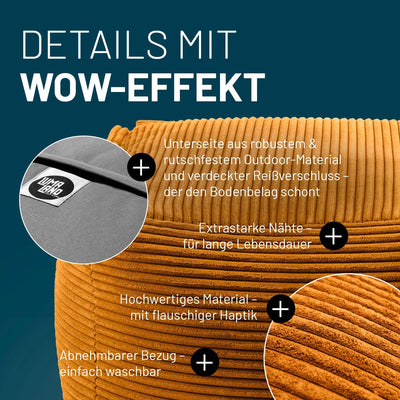 Lumaland Modular Sitzsack-Hocker - Cord-Reihe | Indoor Sitzsack mit Softer Struktur, ideal Sofa Modu