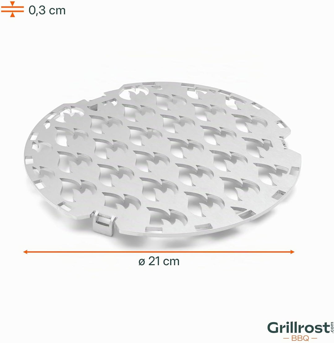 Edelstahl Grilleinsatz für alle Feuerplatten mit 20cm Feuerloch mit Flammenbranding Grilleinsatz Ø 2