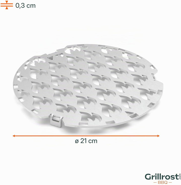 Edelstahl Grilleinsatz für alle Feuerplatten mit 20cm Feuerloch mit Flammenbranding Grilleinsatz Ø 2
