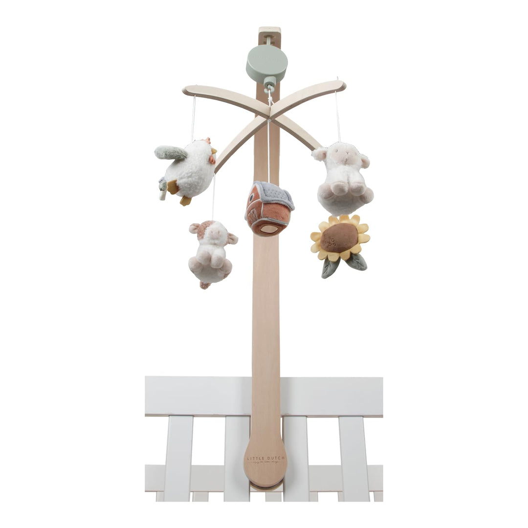Little Dutch Mobile Musik Spieluhr mit Holz Halterung für Babybett - Little Farm