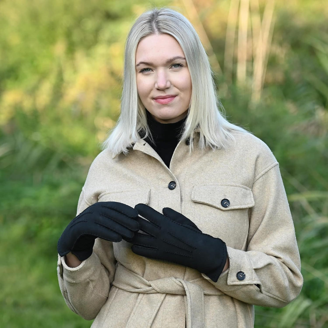 Lammfell Handschuhe für Damen - 100% Lammfell - warme Winterhandschuhe - Farben: schwarz und braun -