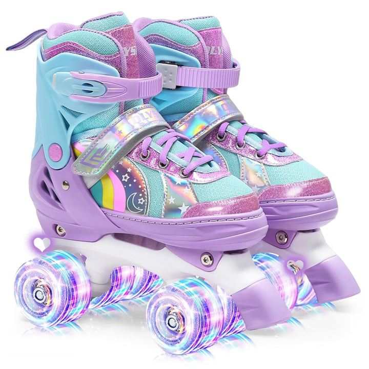 OLYSPM Rollschuhe Kinder Rollschuhe Verstellbar Rollschuhe Damen,LED Rollschuhe und 4 Grössen verste