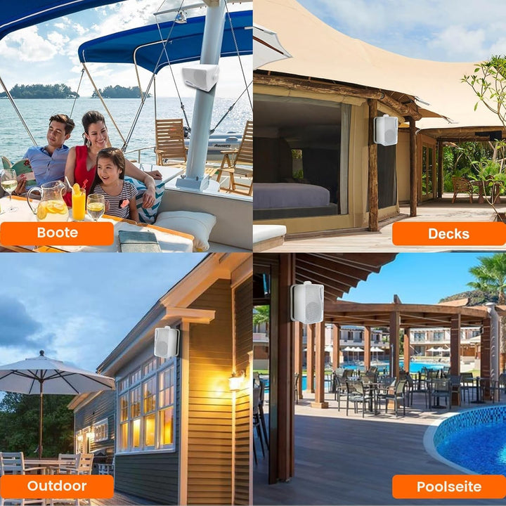 STUDIOFINIX Outdoor-Bluetooth-Lautsprecher -3,5 Zoll Paar 3-Wege 200W, Wandhalterung wasserdicht Mar