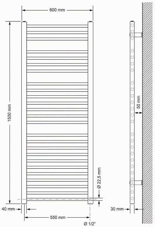 ECD Germany Badheizkörper Elektrisch 600 x 1500 mm Anthrazit gerade mit Seitenanschluss inkl. Heizst