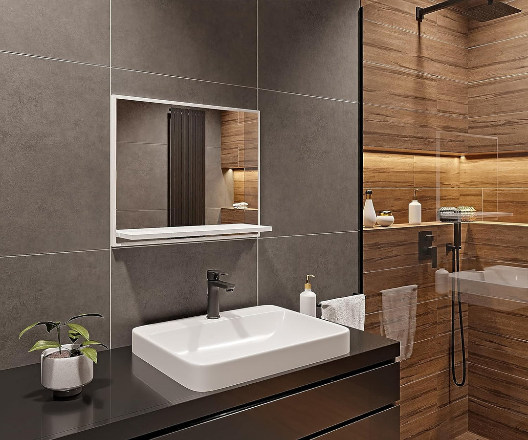 HAJDUK FURNITURE Badspiegel mit Ablage Weiss - H:50 x B: 60 cm - Bathroom Mirror - Moderner Badezimm