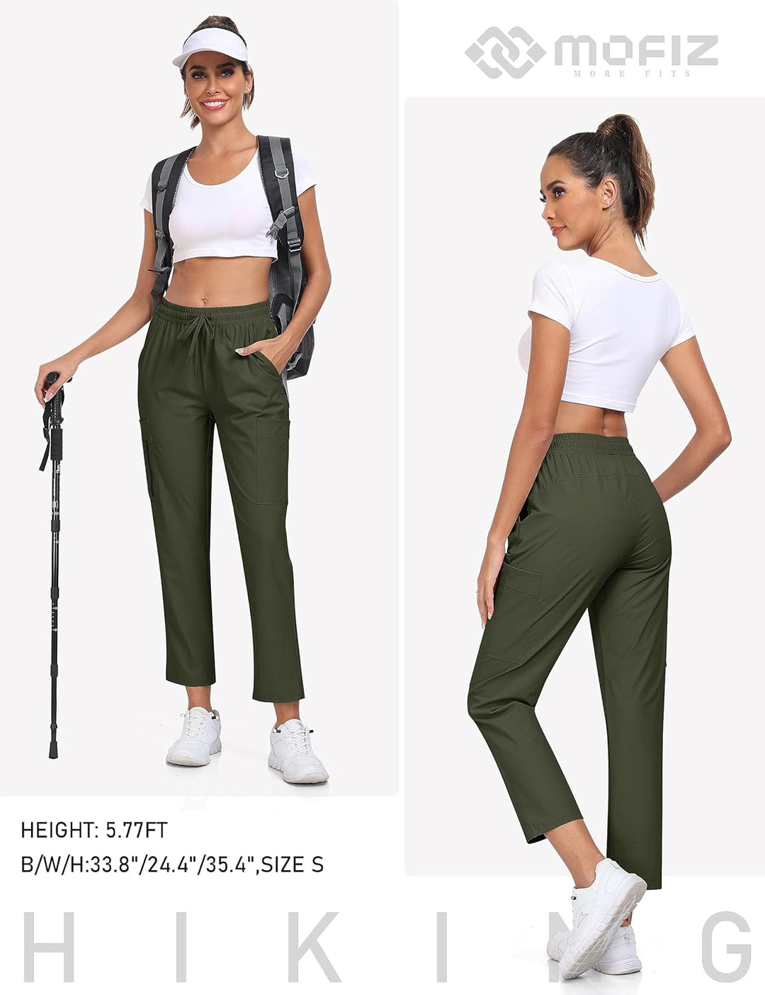 MoFiz Damen Cargohose Leichte Wanderhose Atmungsaktiv Trekkinghose Workout Casual Outdoorhose M Arme
