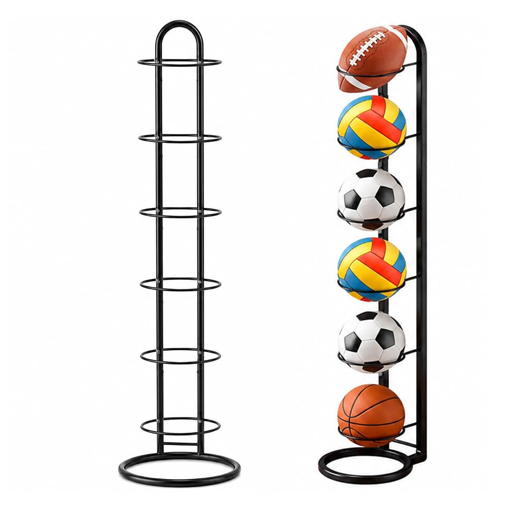 6 Stufiger Ballständer, Vertical Ballhalter aus Metall Ball Aufbewahrung, Stehend Ballregal Football
