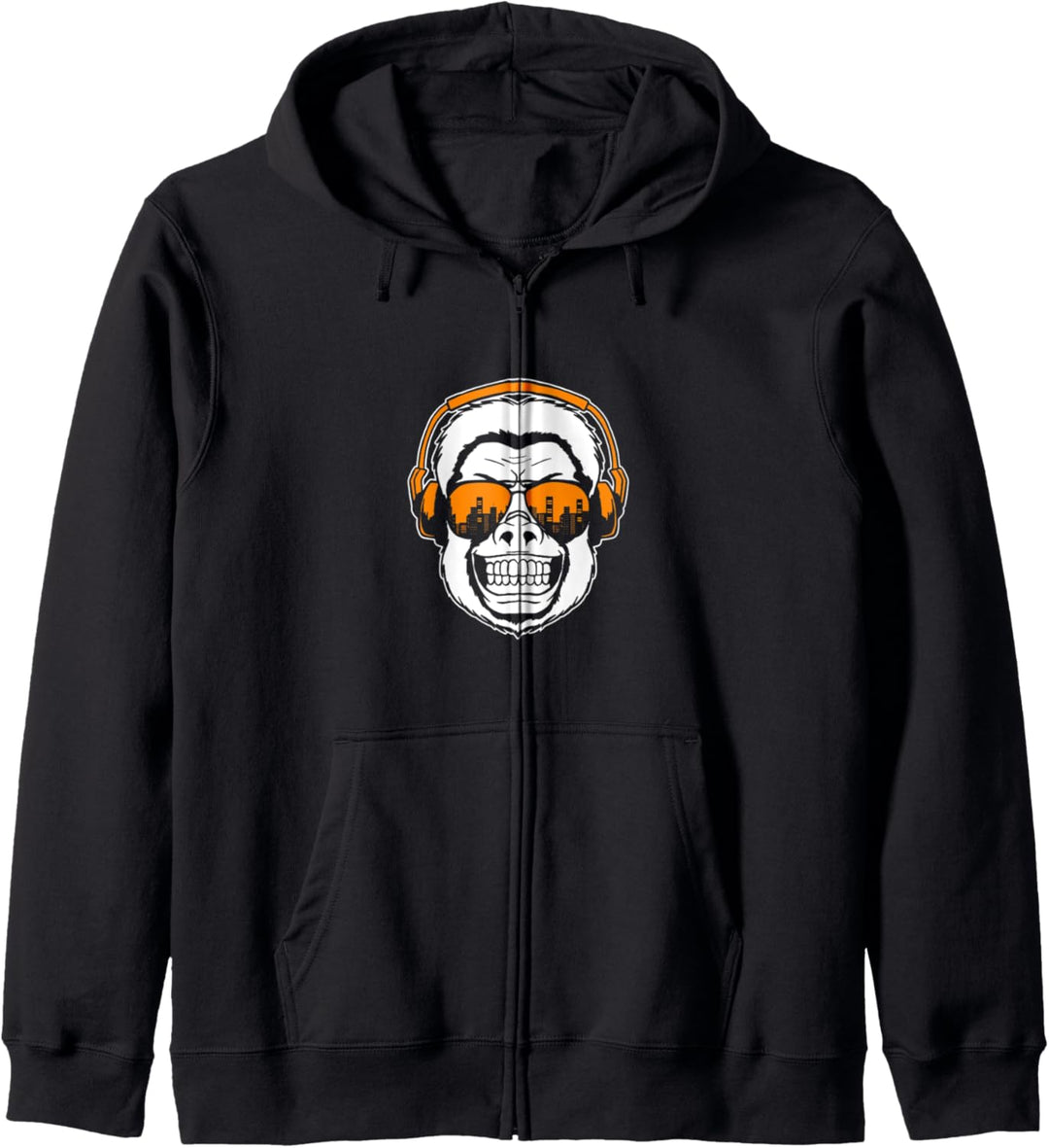 Affe Monkey mit DJ Kopfhörer und Sonnenbrille Kapuzenjacke