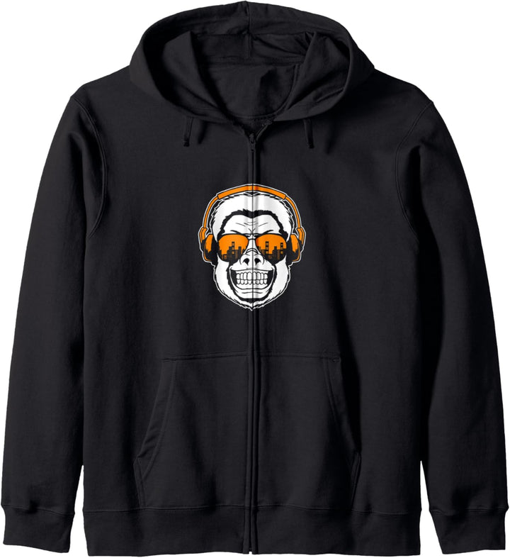 Affe Monkey mit DJ Kopfhörer und Sonnenbrille Kapuzenjacke