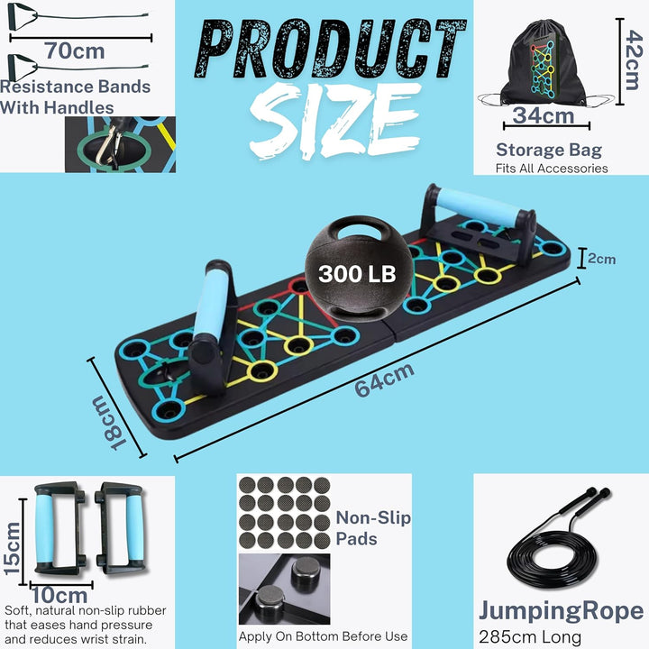 XUZA Push Up Board mit Springseil & Widerstandsband mit Griffen - Ultimatives Heim-Fitness-Set - Lie