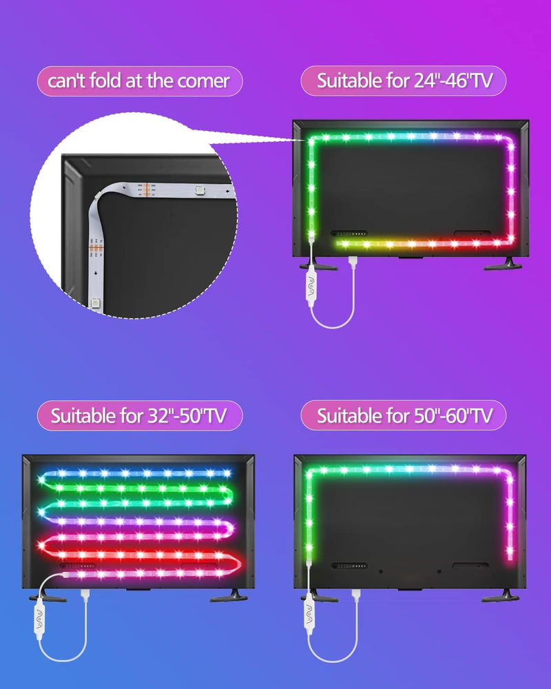 Daymeet LED TV Hintergrundbeleuchtung, 3M TV LED Lichter Streifen Fernseher für 32 bis 60 Zoll TV PC