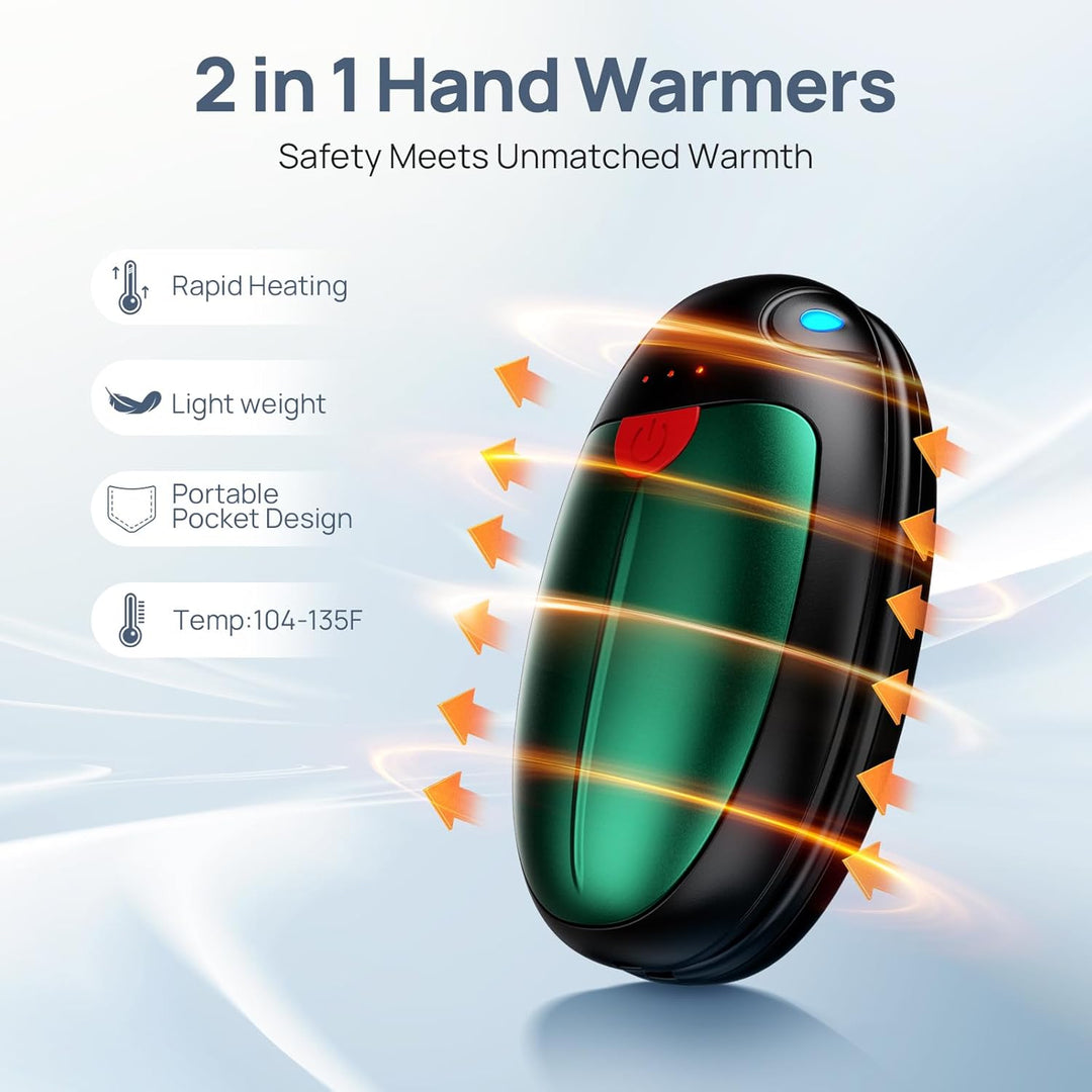 VTHW Handwärmer Wiederaufladbar, Handwärmer Elektrisch 2er-Set mit 6000-mAh, Elektrischer Handwärmer