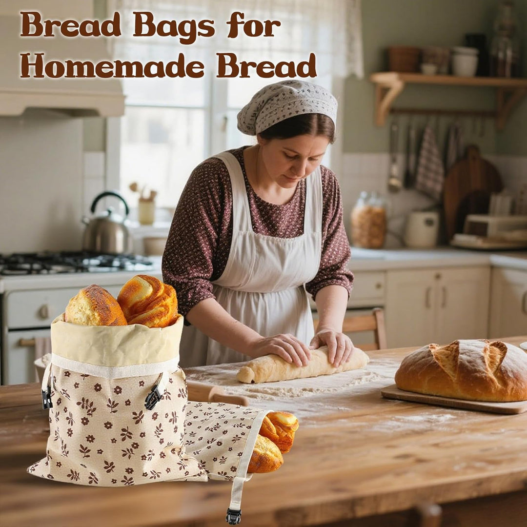 Wiederverwendbare Bienenwachs Brotbeutel 2er Set Praktische Leinen Brottasche und Brotsack mit Clipv