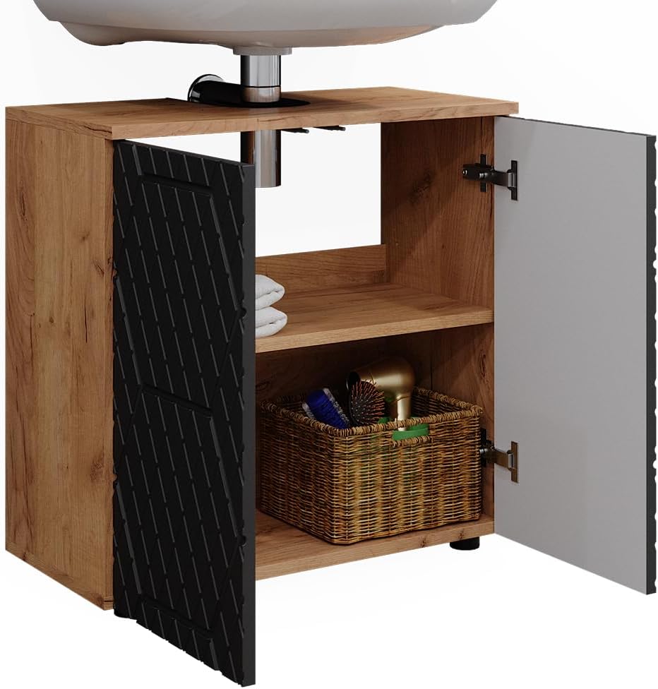 Vicco Waschbeckenunterschrank Irma, Anthrazit mit Wabenstruktur, 60 x 59 cm | mit Siphonaussparung u