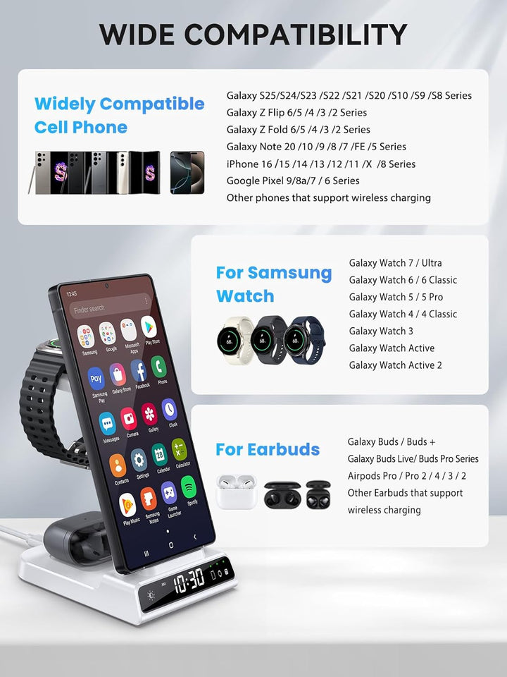 Wireless Charger für Samsung Galaxy S25 Ultra, Induktive Ladestation mit Digitaluhr für Samsung Gala