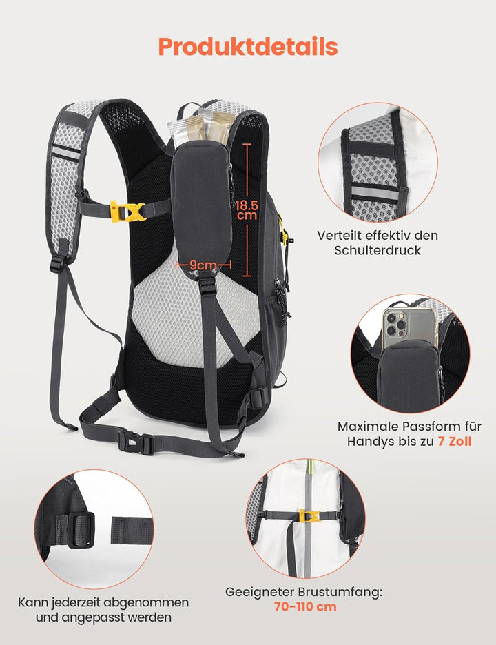 SKYSPER 15L Wanderrucksack für Herren und Damen klein Trekkingrucksack mit Netzrücken Atmungsaktiv f