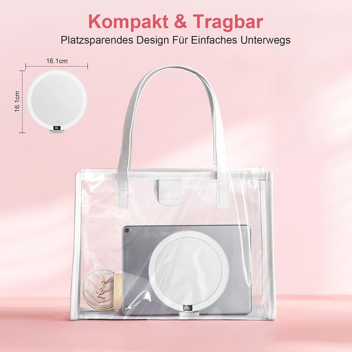 SURFOU Kosmetikspiegel mit Beleuchtung, Wiederaufladbar & Faltbar, 3 Farben Dimmbar - Doppelseitig: