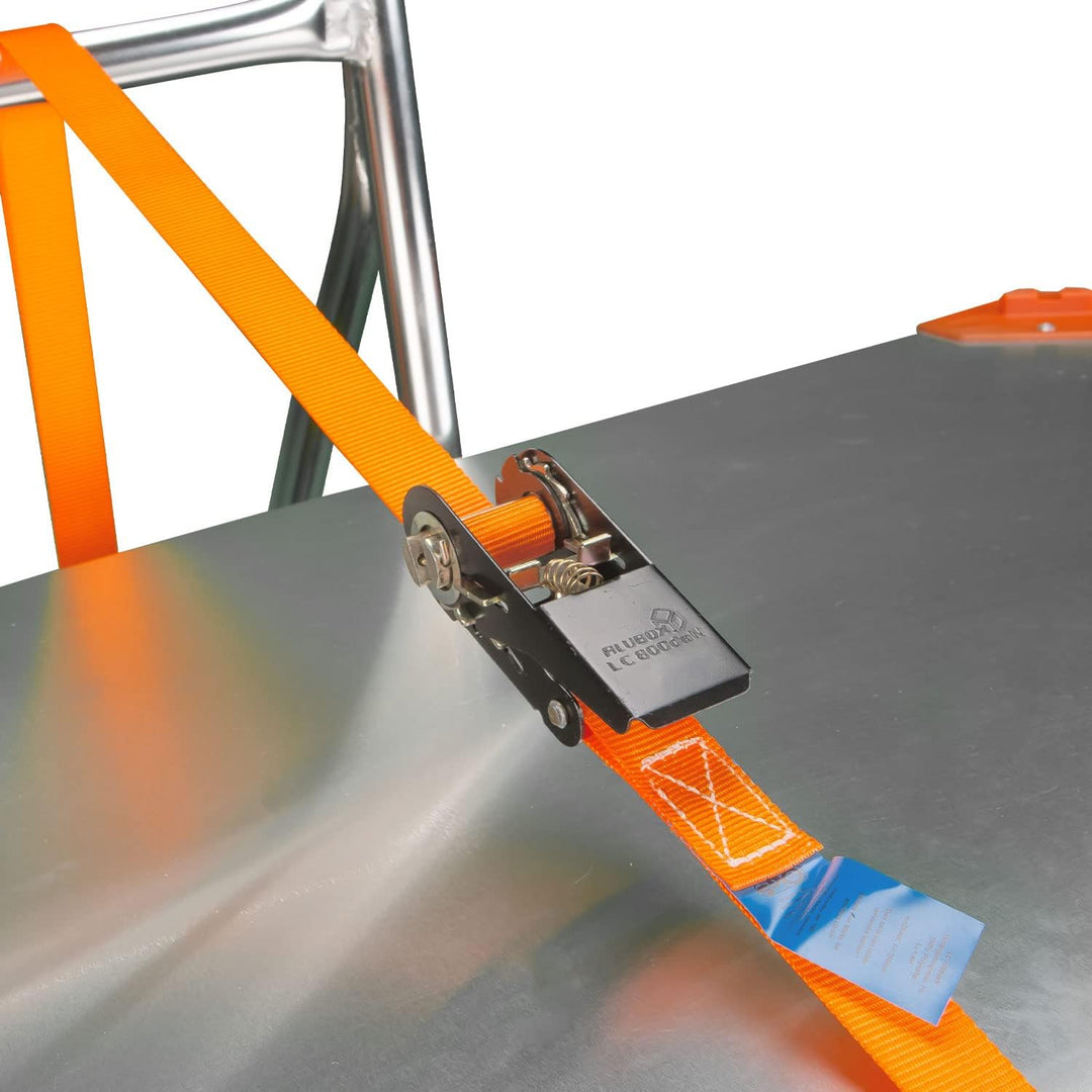 Alubox Spanngurt mit Ratsche 25mm breit orange Belastbarkeit 800kg Ratschengurt TÜV G/S geprüft - Lä