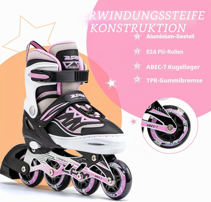 2PM SPORTS Cytia Rosa/Violett grössenverstellbare Inliner Kinder mit leuchtenden LED Rollen, lustige