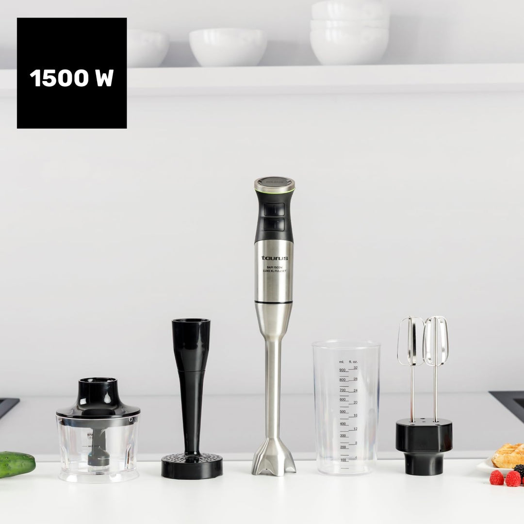 Taurus Bapi 1500 Luxe XL – Stabmixer 1500 W | XL-Edelstahlstab | 20 Geschwindigkeiten + Turbo | Dopp