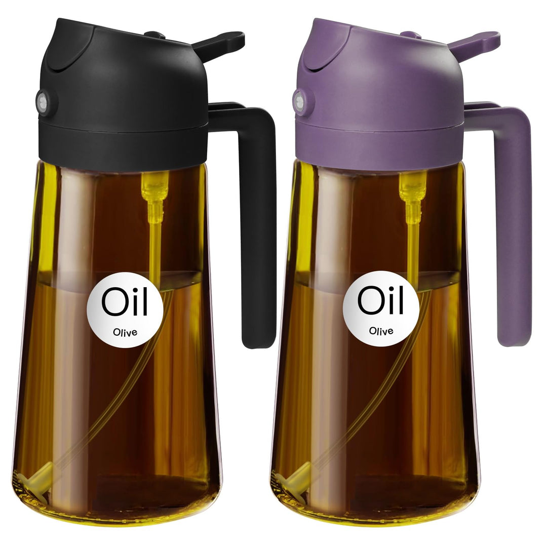 YARRAMATE 2 Stück 470ml Ölsprüher zum Kochen, 2-in-1 UV Schutz ölzerstäuber für die Küche, Bernstein