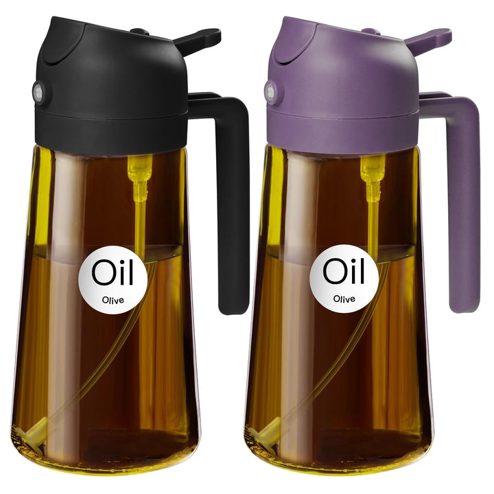 YARRAMATE 2 Stück 470ml Ölsprüher zum Kochen, 2-in-1 UV Schutz ölzerstäuber für die Küche, Bernstein