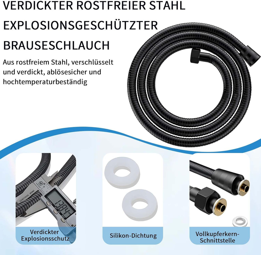 Duschkopf mit Schlauch und Wandhalterung – 8-stufige Duschbrause mit 4 Tasten, Hochdruck Handbrause