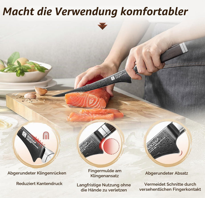 XINZUO 18,4cm Damaststahl Filetiermesser-Schwarze Klinge -67 Schichten Damastmesser Fischmesser Prof