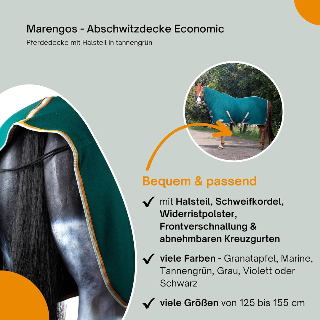 Marengos - Abschwitzdecke Economic mit Halsteil | Pferdedecke m. Kreuzgurt, Metallverschluss, Schwei