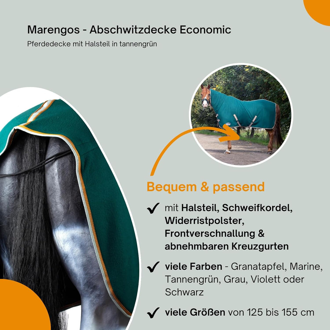 Marengos - Abschwitzdecke Economic mit Halsteil | Pferdedecke m. Kreuzgurt, Metallverschluss, Schwei